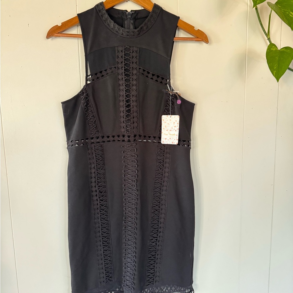 Free People Black Lace Detail Mini Dress